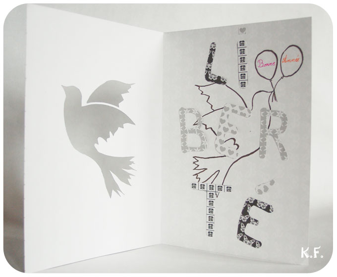 Carte de voeux avec pochoir oiseau symbole de la liberté